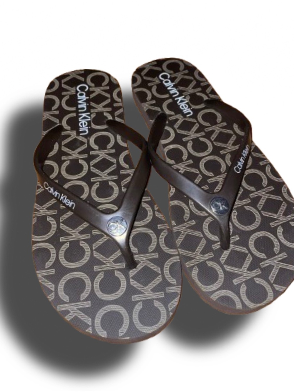 Calvin Klein Brown Logo-Print Flip Flops